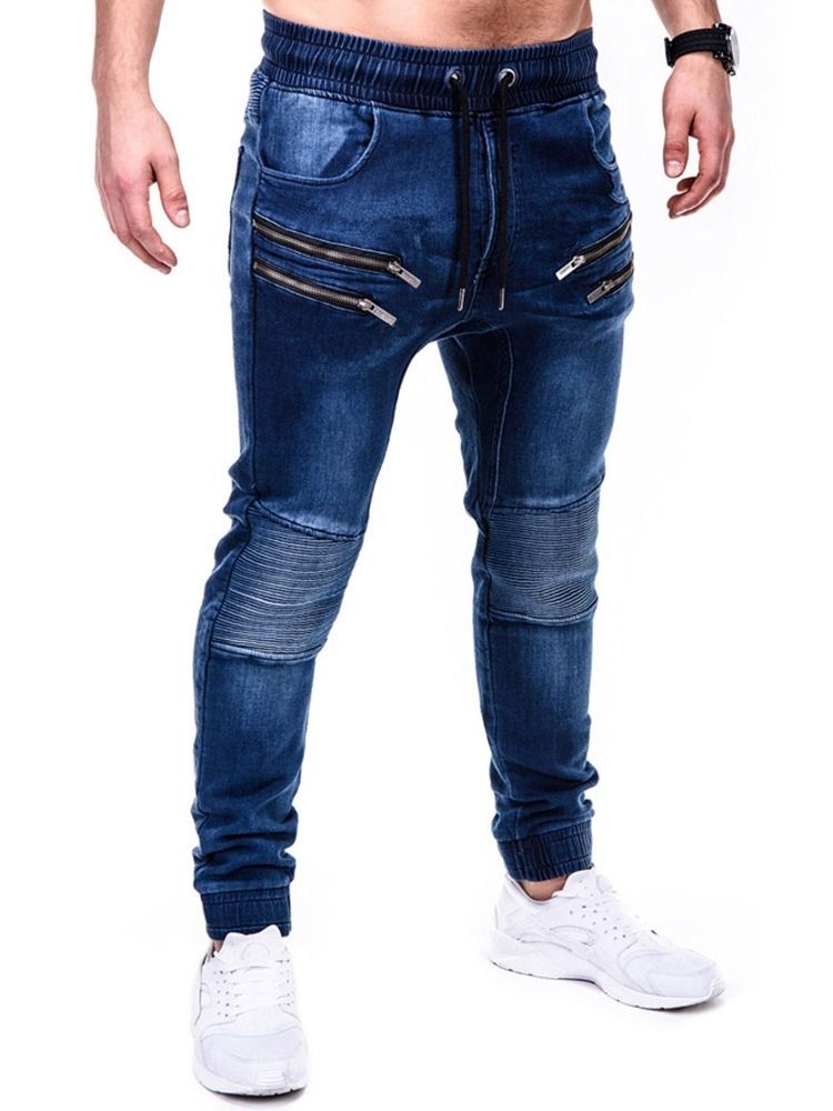 Pencil Byxor Slitna Mid Midja Hiphop Herr Jeans
