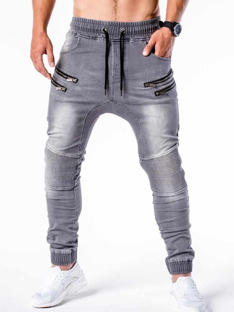Pencil Byxor Slitna Mid Midja Hiphop Herr Jeans
