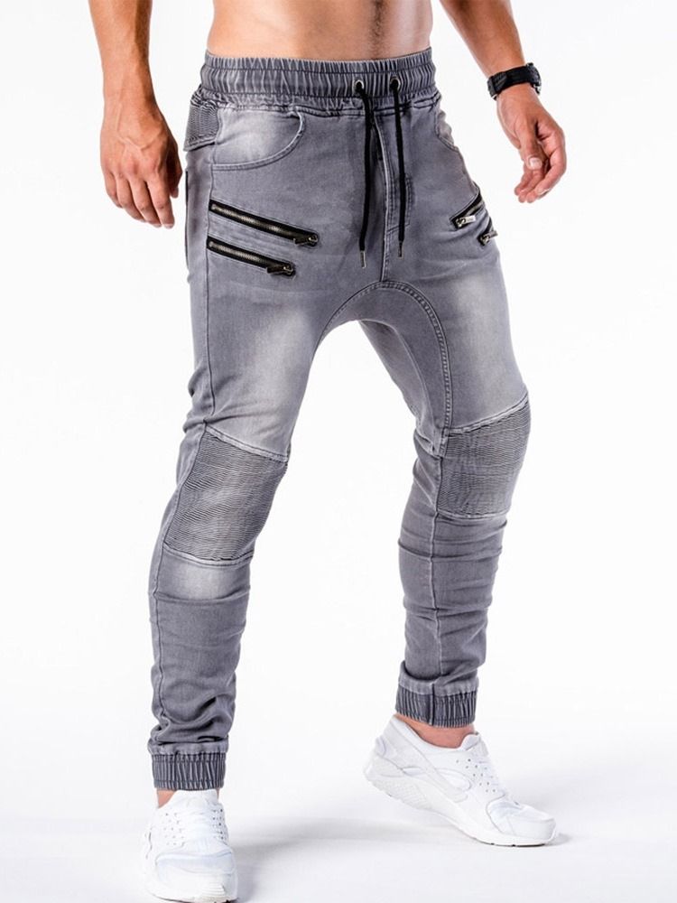 Pencil Byxor Slitna Mid Midja Hiphop Herr Jeans