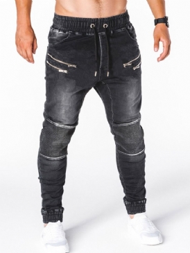 Pencil Byxor Slitna Mid Midja Hiphop Herr Jeans