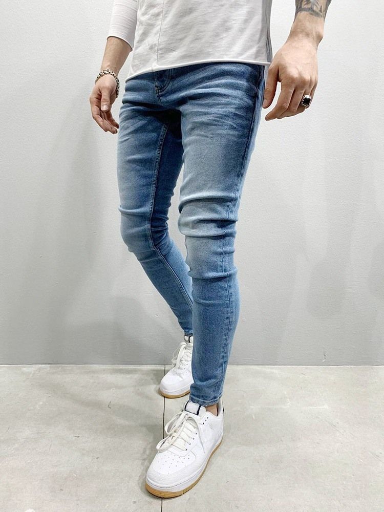 Pencil Byxor Slitna Mid Waist Zipper Jeans
