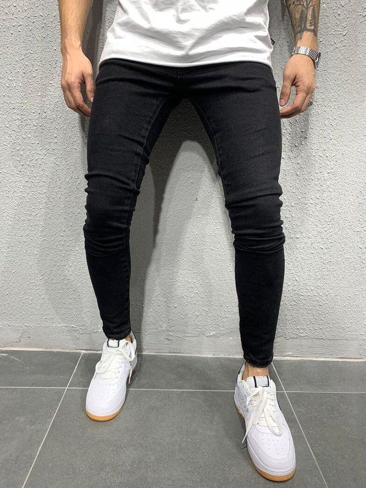 Pencil Byxor Slitna Mid Waist Zipper Jeans