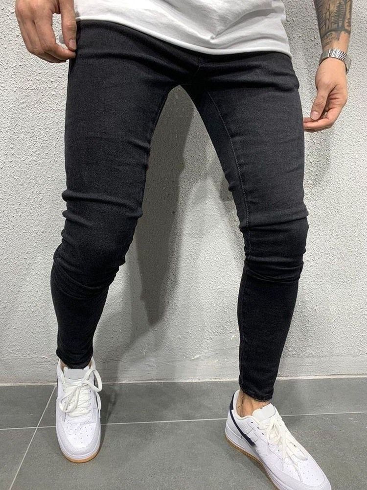 Pencil Byxor Slitna Mid Waist Zipper Jeans
