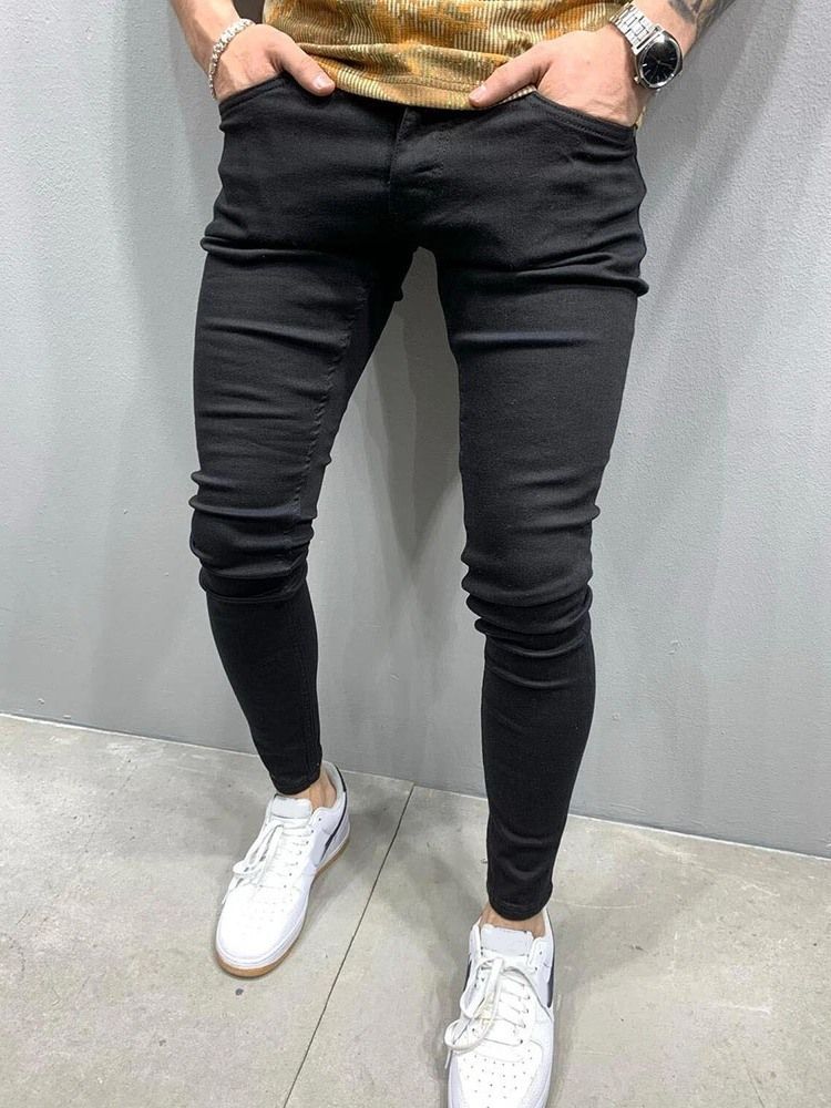 Pencil Byxor Slitna Mid Waist Zipper Jeans
