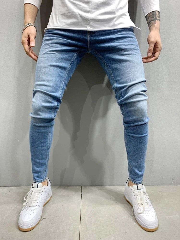 Pencil Byxor Slitna Mid Waist Zipper Jeans