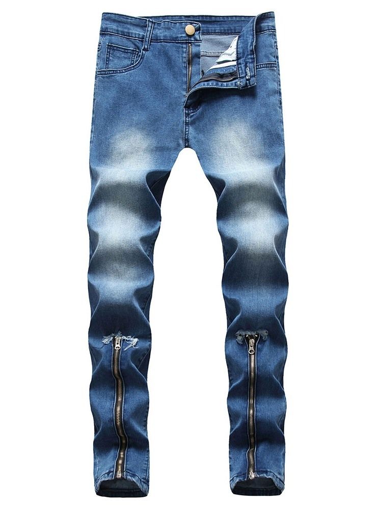 Pencil Byxor Slitna Midja Blixtlås Herr Jeans