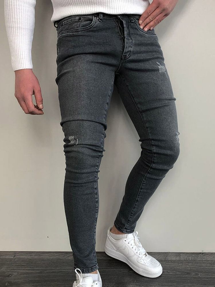 Pencil Byxor Slitna Vanliga Midja Blixtlås Casual Jeans