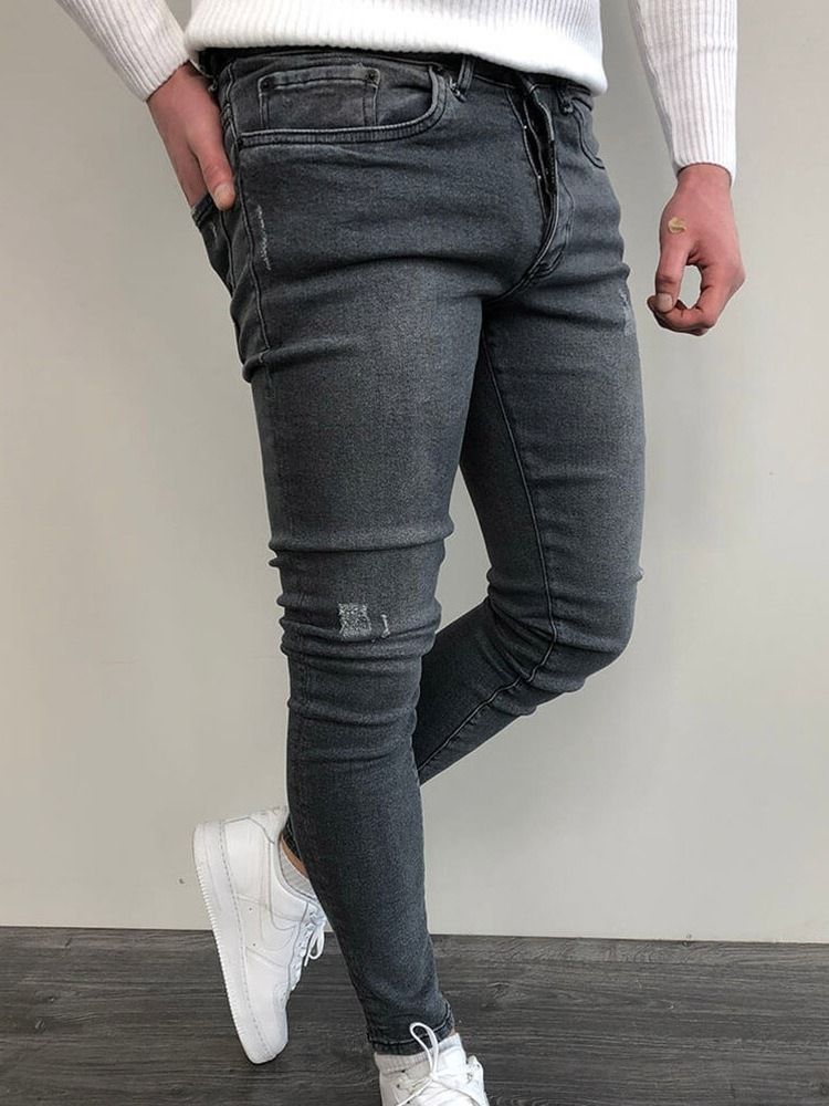 Pencil Byxor Slitna Vanliga Midja Blixtlås Casual Jeans