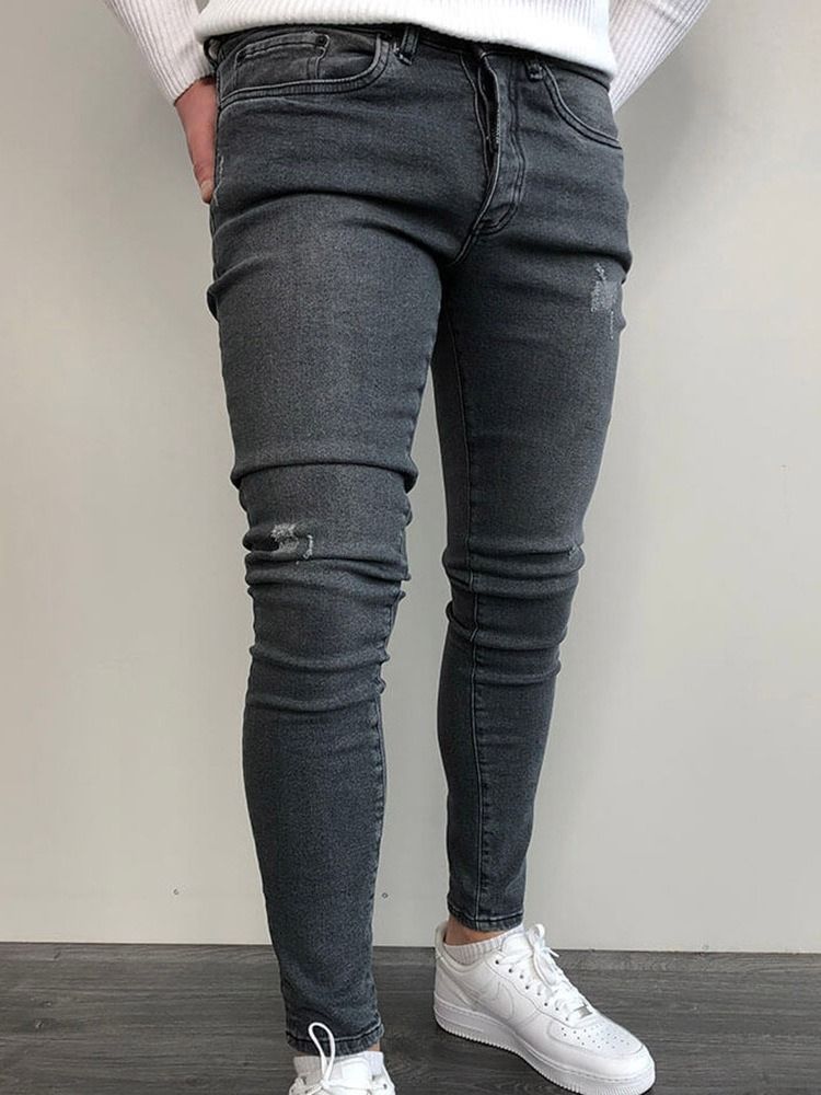 Pencil Byxor Slitna Vanliga Midja Blixtlås Casual Jeans