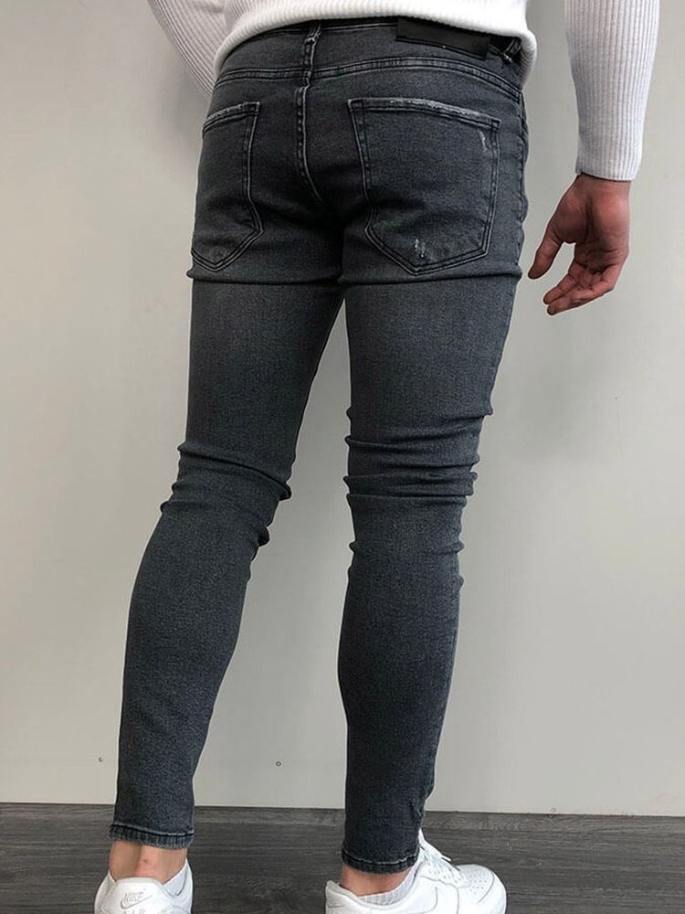 Pencil Byxor Slitna Vanliga Midja Blixtlås Casual Jeans