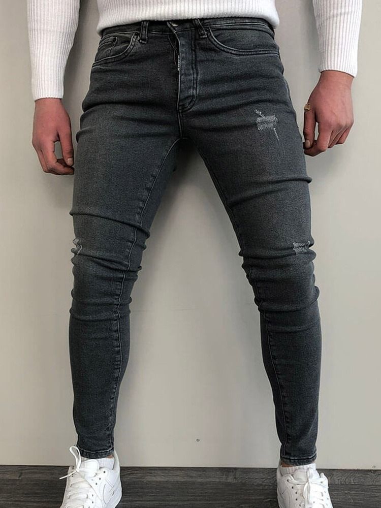 Pencil Byxor Slitna Vanliga Midja Blixtlås Casual Jeans