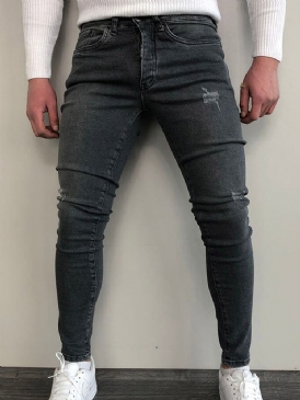 Pencil Byxor Slitna Vanliga Midja Blixtlås Casual Jeans