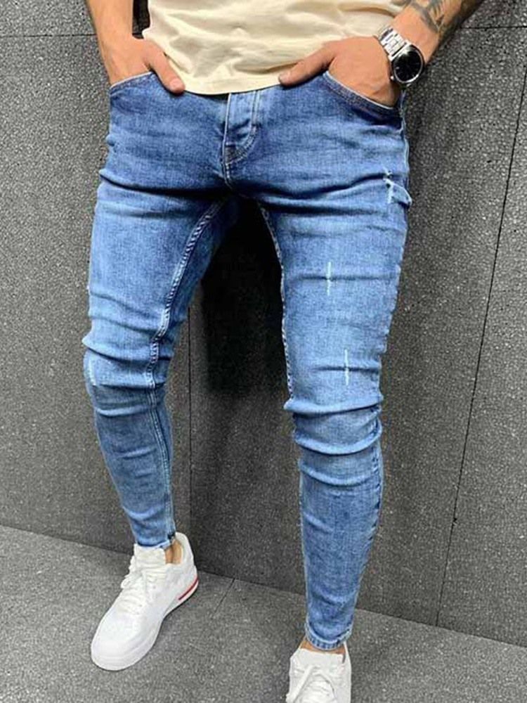 Pencil Byxor Slitna Vanliga Midja Blixtlås Jeans