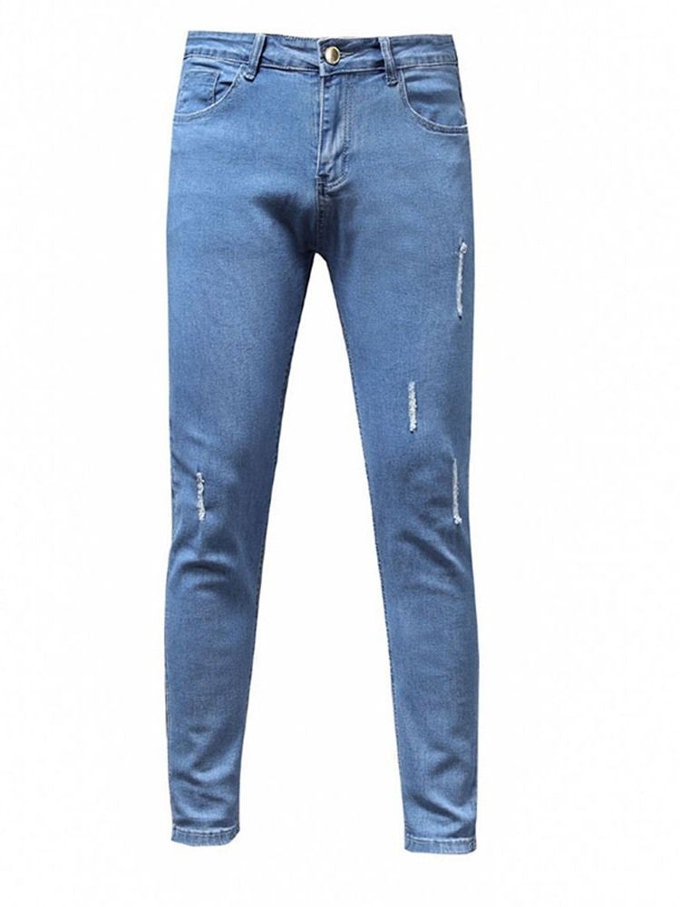 Pencil Byxor Slitna Vanliga Midja Blixtlås Jeans