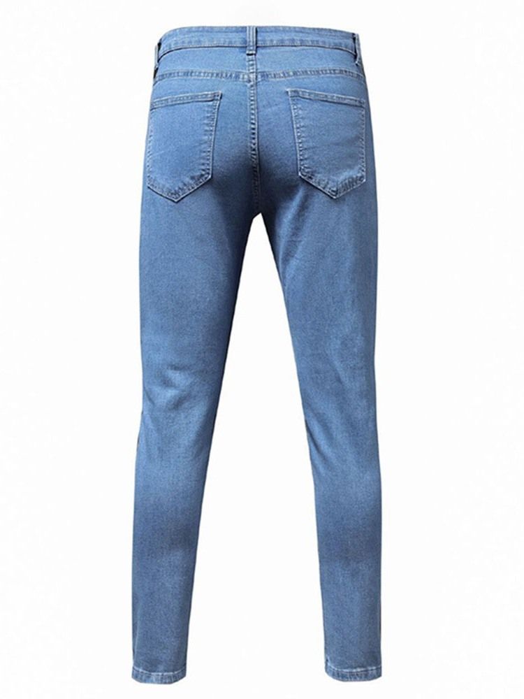 Pencil Byxor Slitna Vanliga Midja Blixtlås Jeans