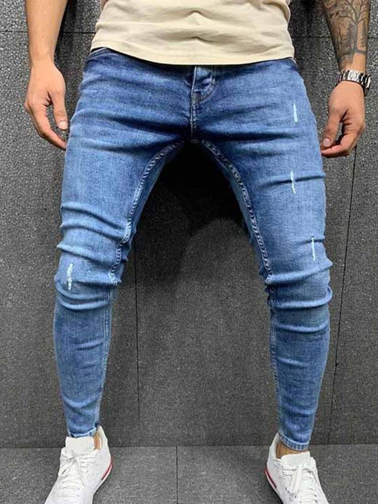 Pencil Byxor Slitna Vanliga Midja Blixtlås Jeans