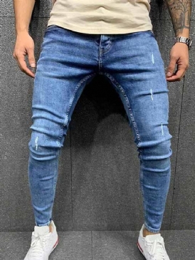 Pencil Byxor Slitna Vanliga Midja Blixtlås Jeans
