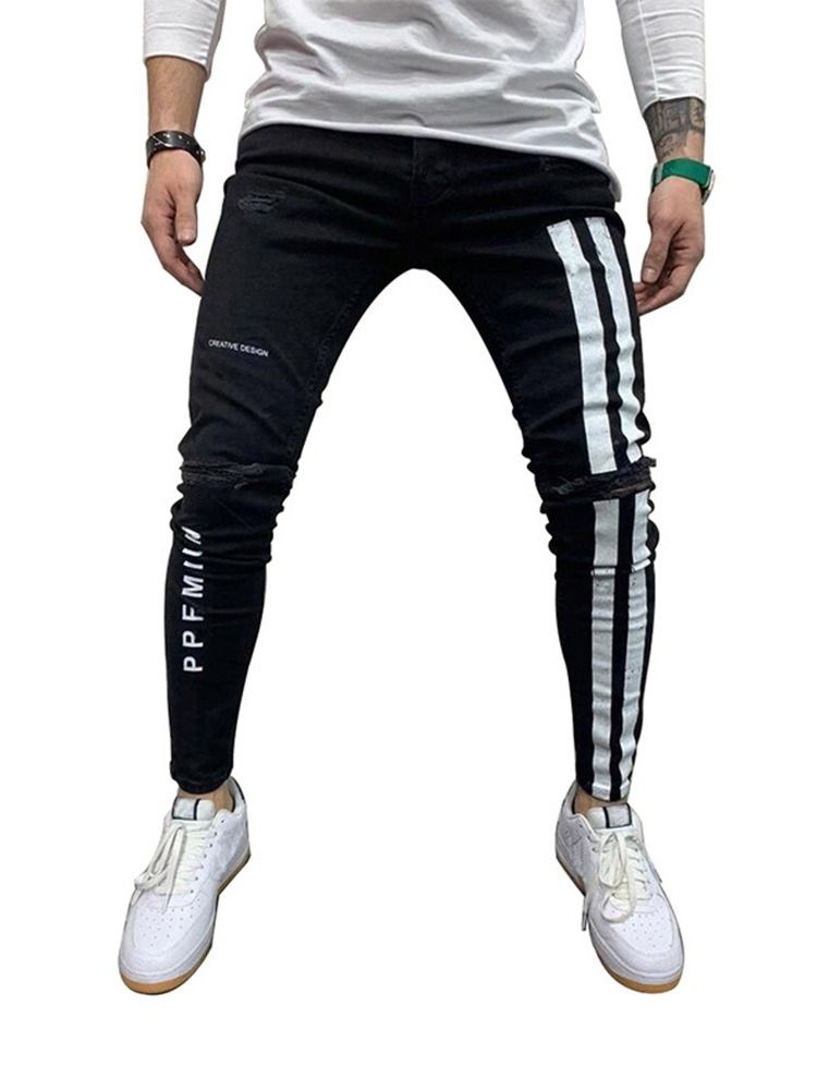 Pencil Pants Color Block Patchwork Mid Waist Europeiska Herrjeans