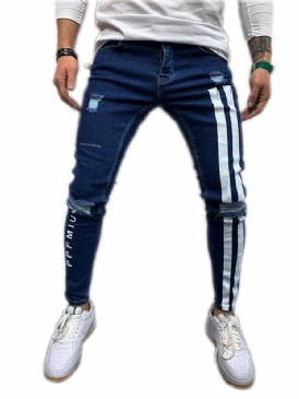 Pencil Pants Color Block Patchwork Mid Waist Europeiska Herrjeans