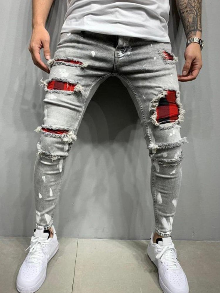 Pencil Pants Color Block Tofs Mid Waist European Jeans
