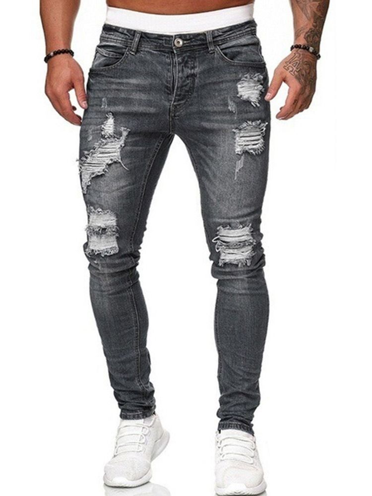 Pencil Pants Enkelt Hål Med Mitten Av Midjan European Fashion Jeans