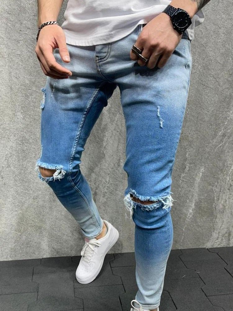Pencil Pants Gradient Män Casual Zipper Jeans
