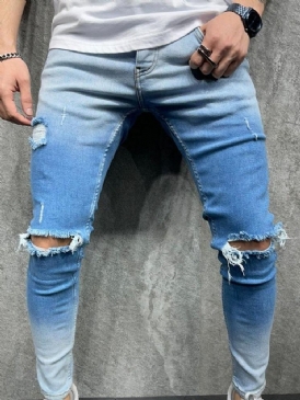 Pencil Pants Gradient Män Casual Zipper Jeans