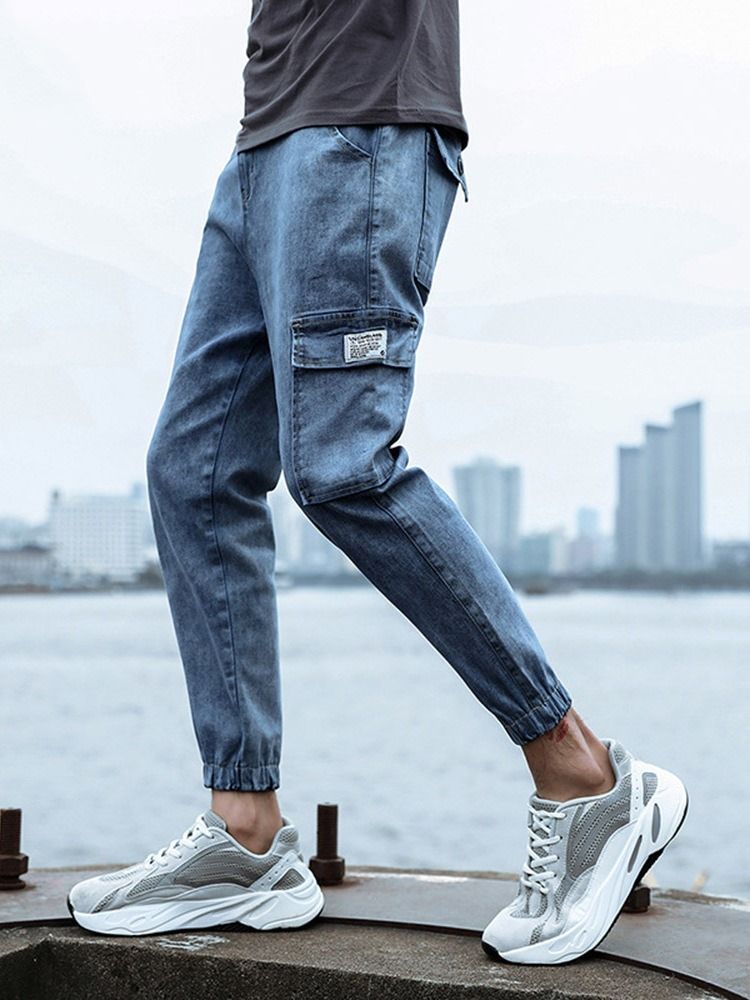 Pencil Pants Koreanska Blixtlås Herrjeans