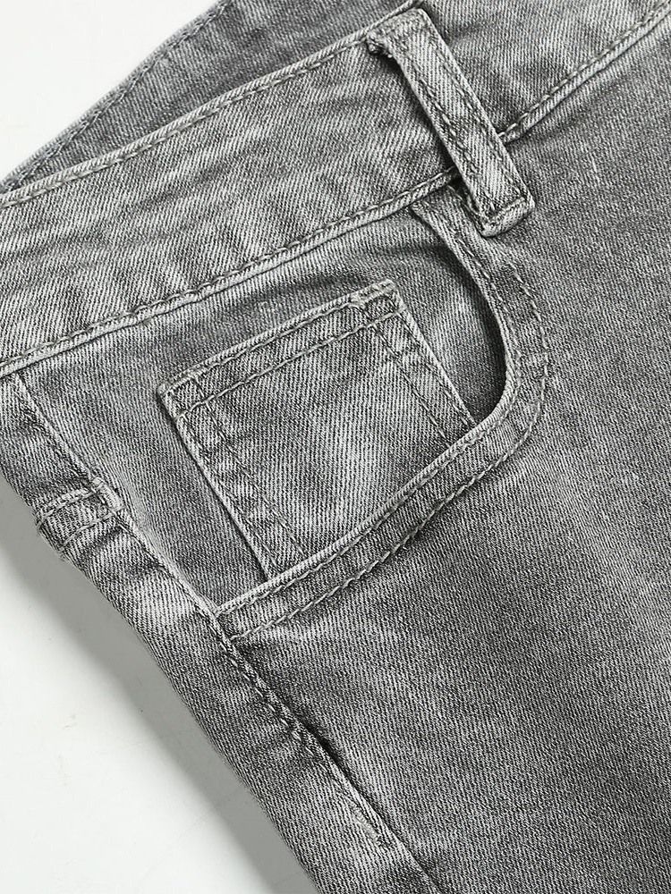 Pencil Pants Plain Pocket Dragkedja Herr Casual Jeans