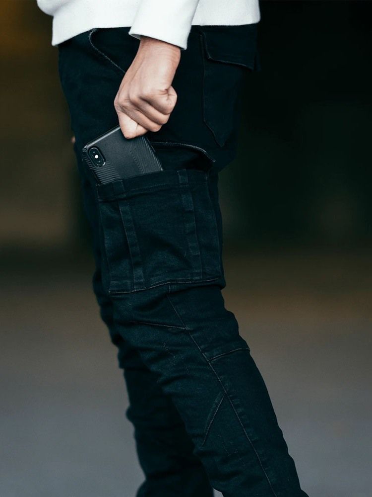 Pencil Pants Plain Pocket Mid Waist Casual Mäns Jeans