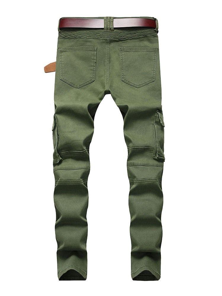 Pencil Pants Plain Pocket Mid Waist Jeans För Män