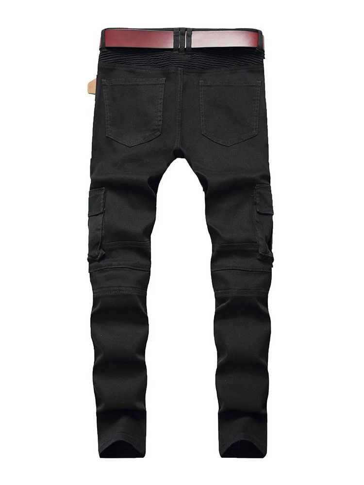 Pencil Pants Plain Pocket Mid Waist Jeans För Män