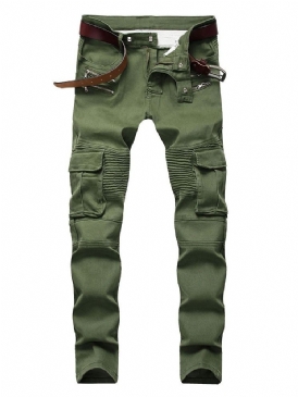 Pencil Pants Plain Pocket Mid Waist Jeans För Män