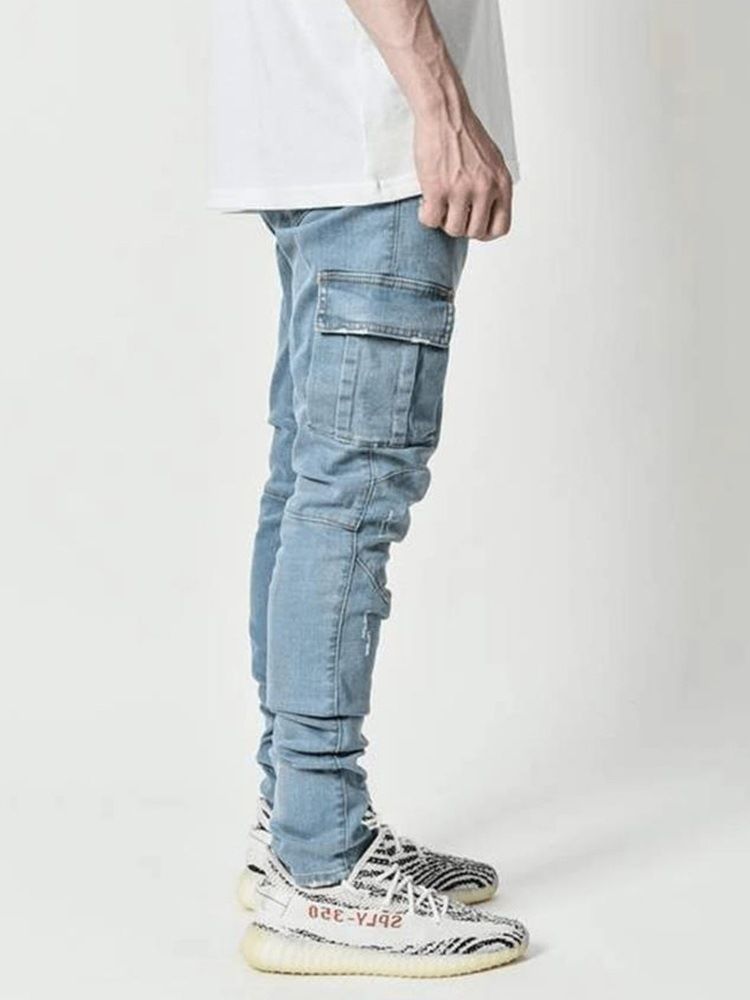 Plain Pocket Pencil Pants European Zipper Jeans
