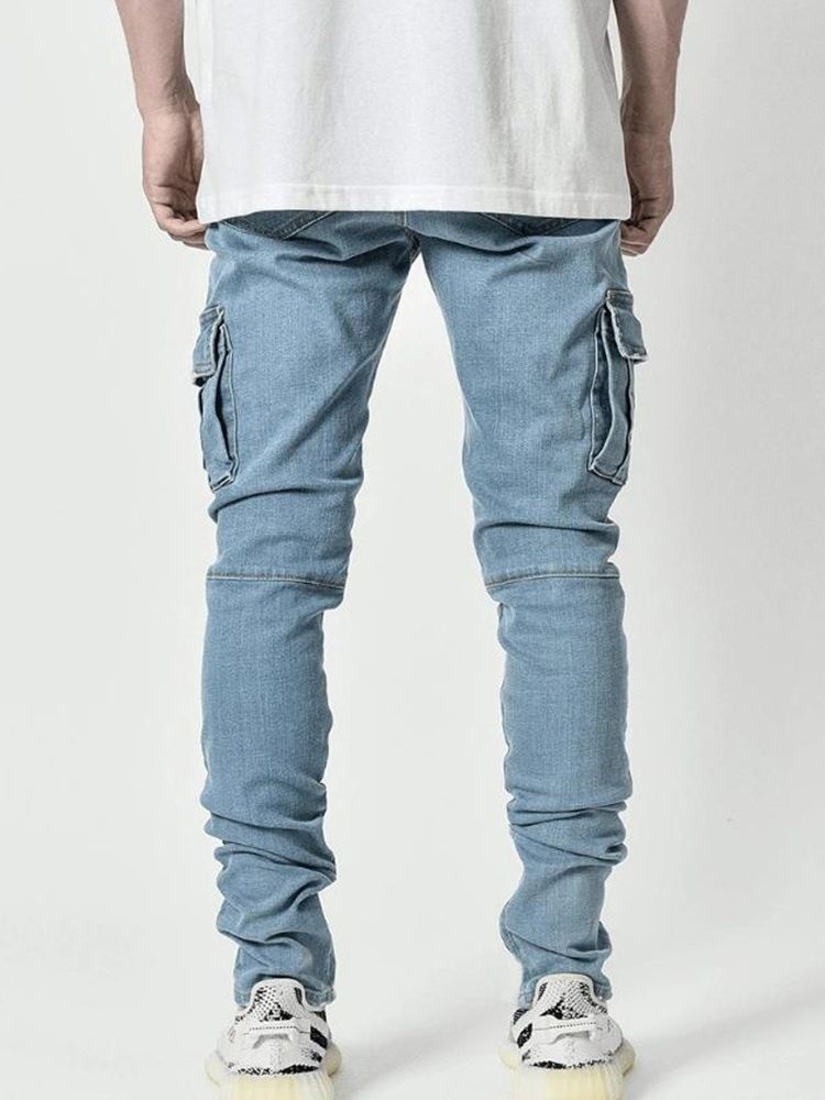 Plain Pocket Pencil Pants European Zipper Jeans