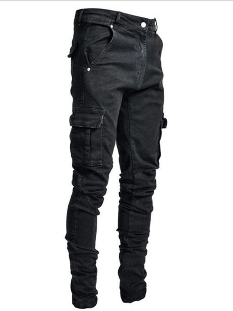 Plain Pocket Pencil Pants European Zipper Jeans