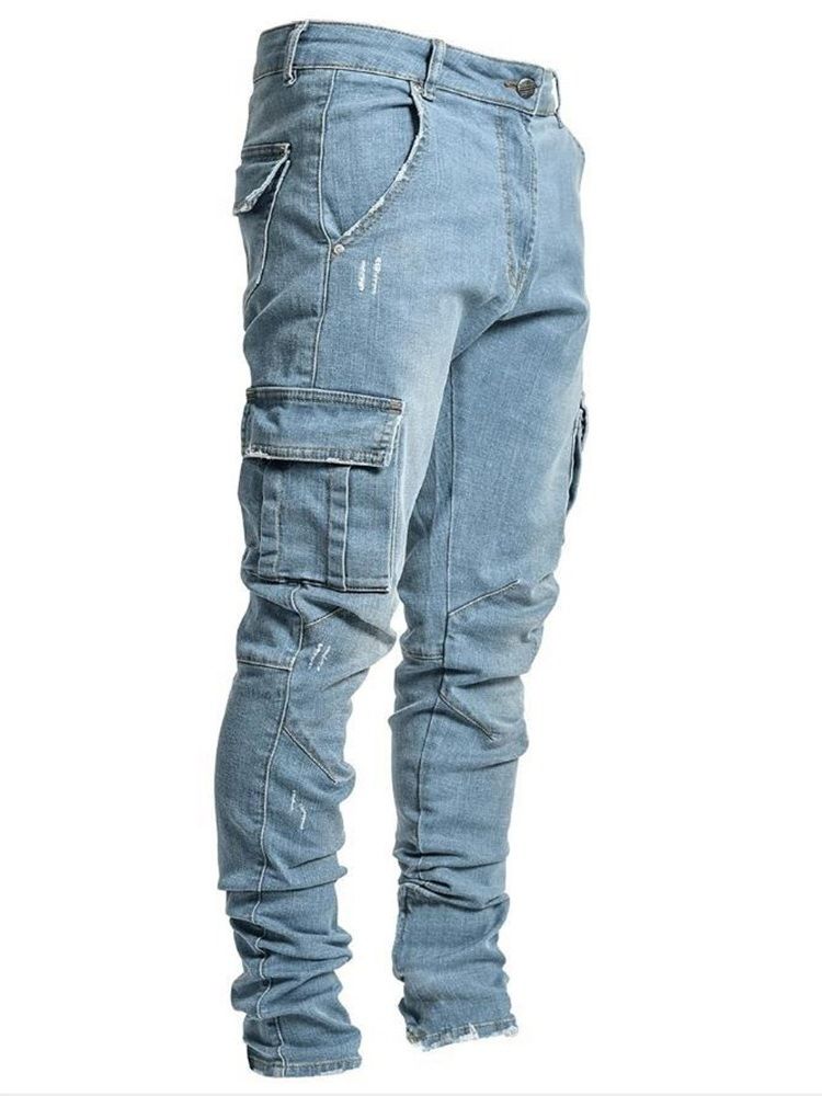 Plain Pocket Pencil Pants European Zipper Jeans