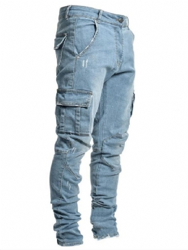 Plain Pocket Pencil Pants European Zipper Jeans