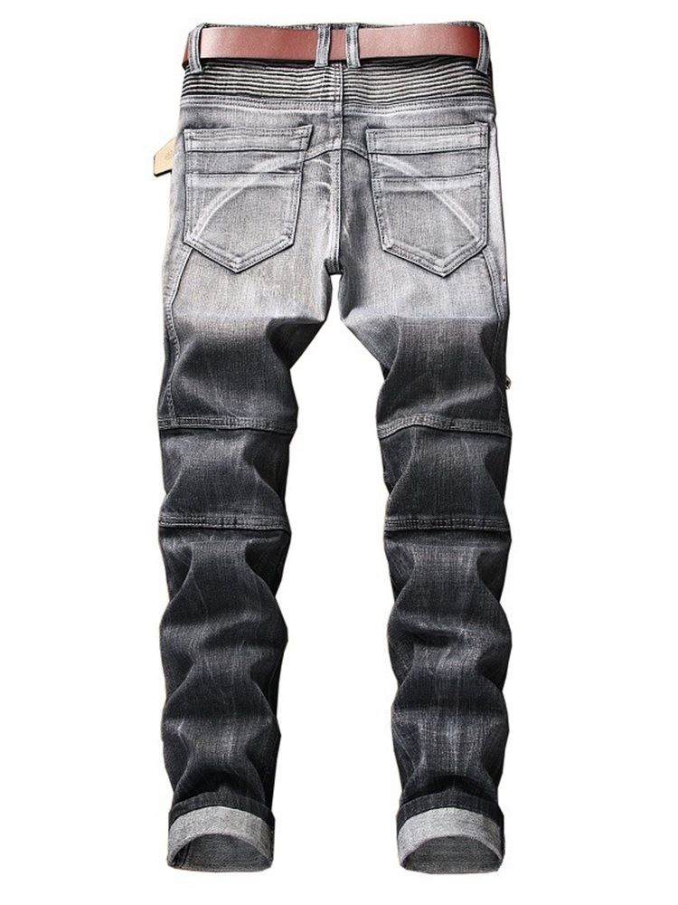Plisserad Dragkedja Bärda Raka Män Casual Jeans