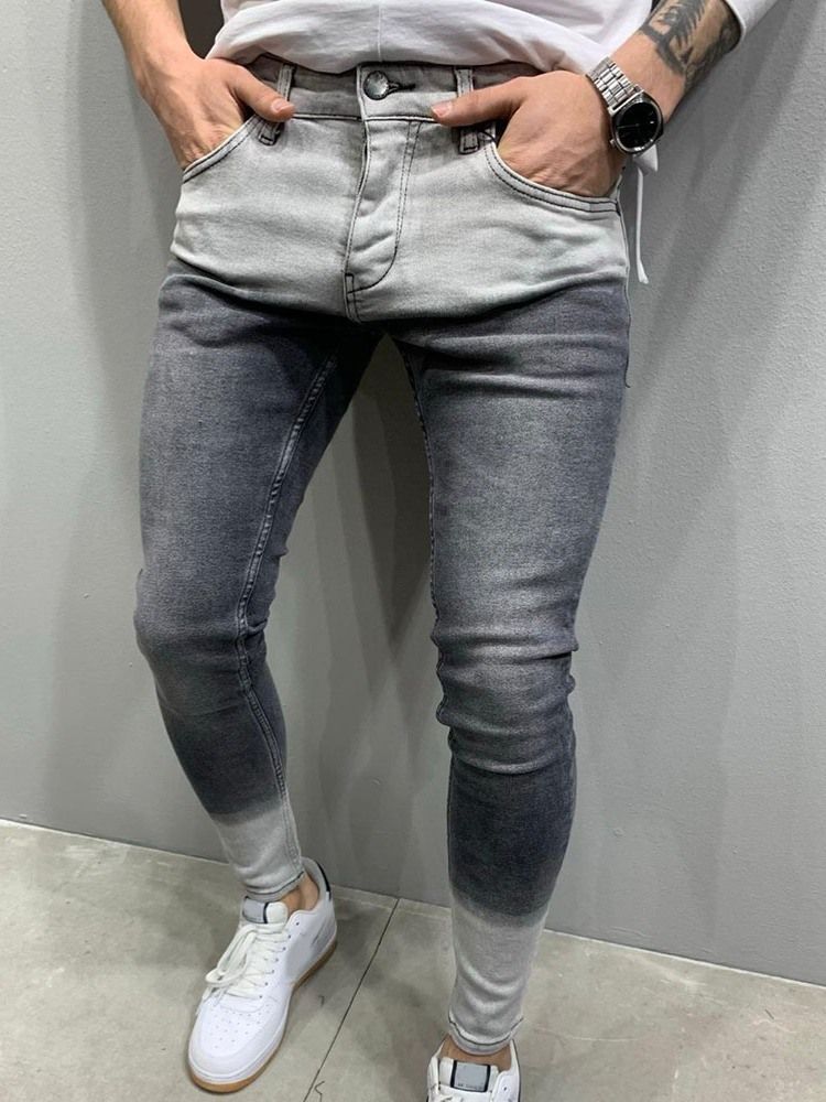 Pocket Gradient Pencil Byxor Dragkedja Micro-Elastic Män Casual Jeans