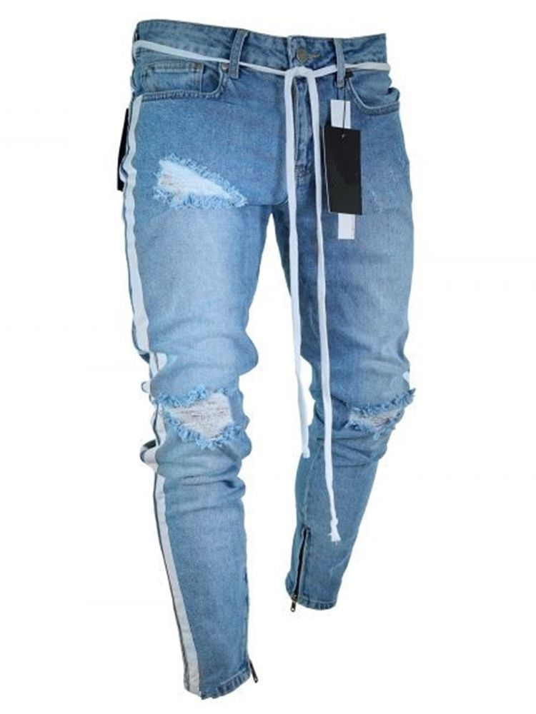 Pocket Jeans Med Mid Midja För Män