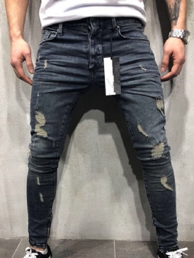 Pocket Pencil Byxor Dragkedja Herr Blå Casual Jeans