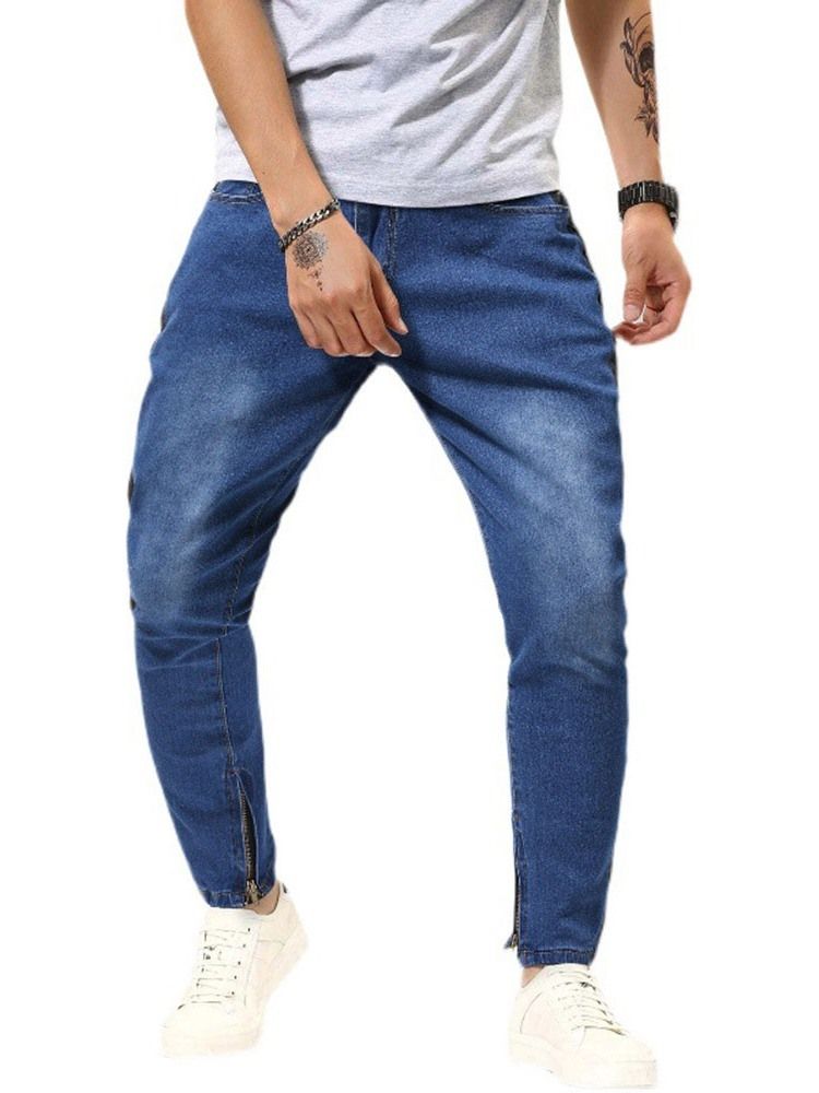 Pocket Pencil Byxor Dragkedja Micro-Elastic Herr Casual Jeans