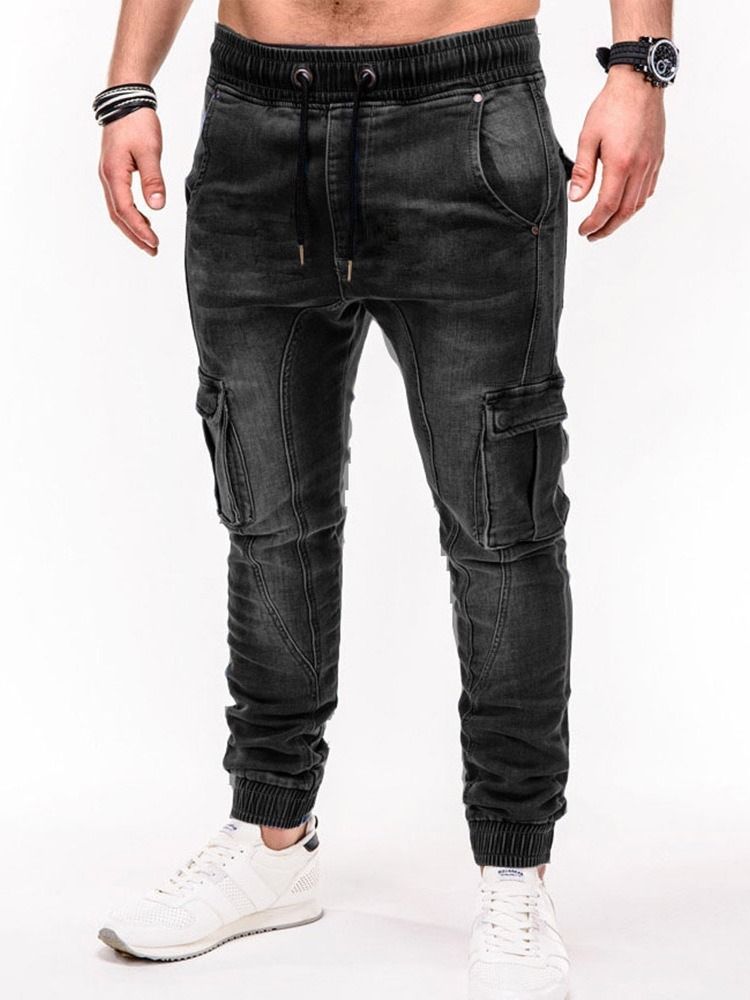 Pocket Pencil Pants Casual Mid Waist Jeans