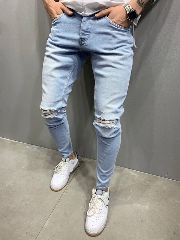 Pocket Pencil Pants Mid Waist Dragkedja Herrjeans