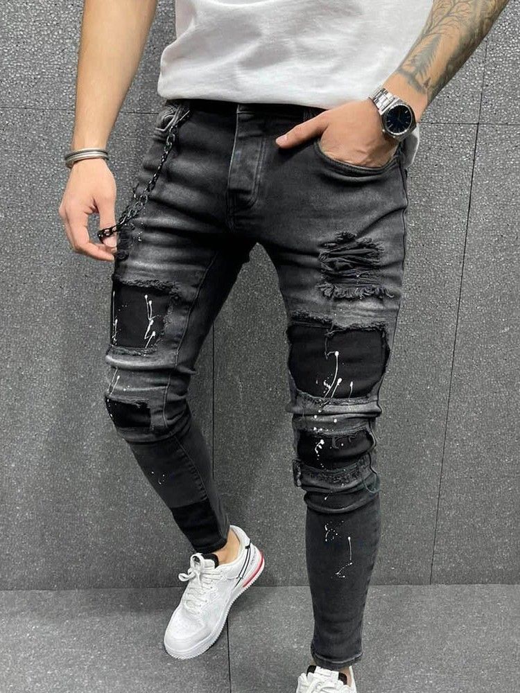 Pocket Pencil Pants Mid Waist Mäns Casual Jeans