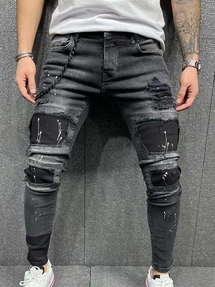 Pocket Pencil Pants Mid Waist Mäns Casual Jeans