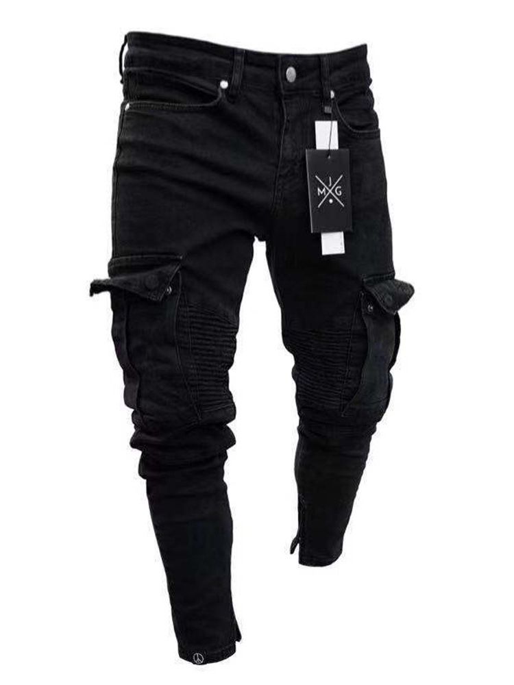 Pocket Vanliga Mid Waist Europeiska herrjeans