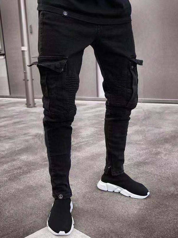 Pocket Vanliga Mid Waist Europeiska herrjeans