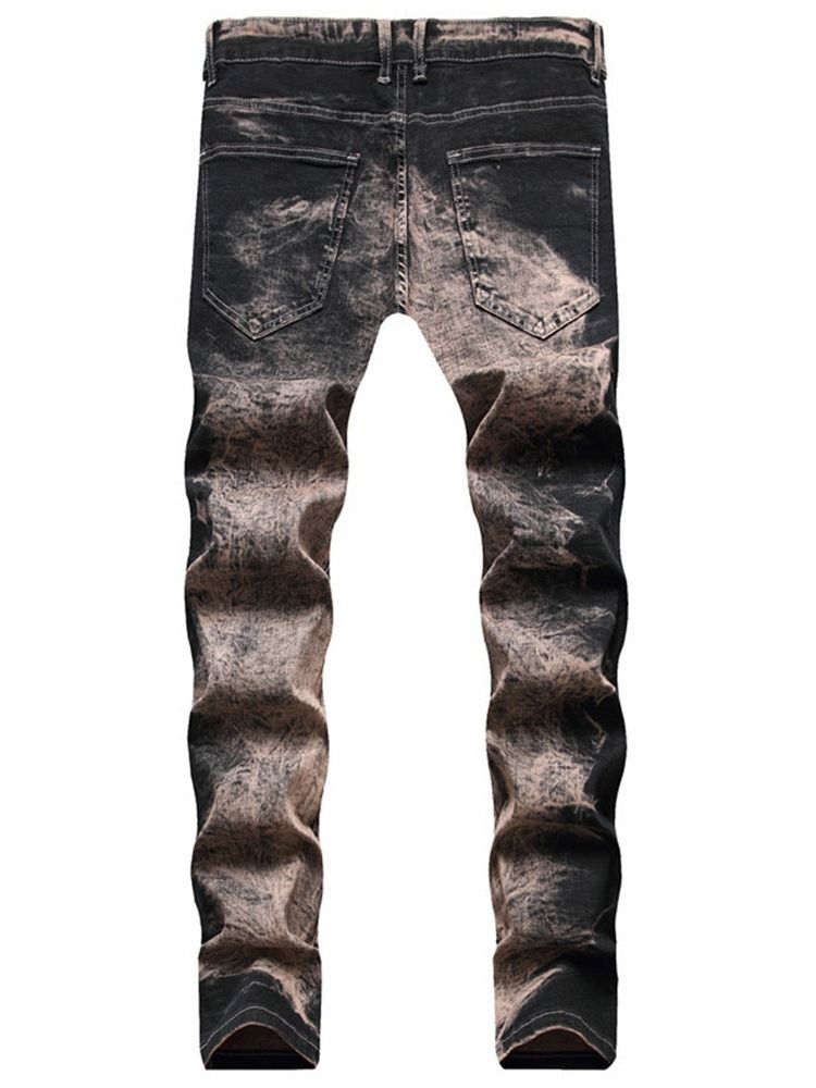 Print Color Block Mode Mid Waist Casual Jeans